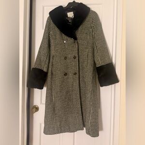 Urban Outfitters Black and White doable breasted wool coat with faux fur trim
